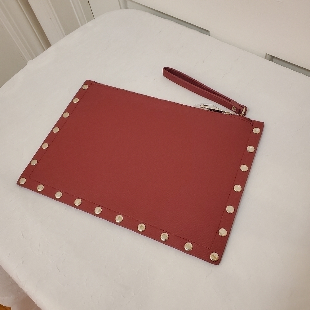 NWOT White House Black Market Large Studded Maroon Clutch - Picture 2 of 6